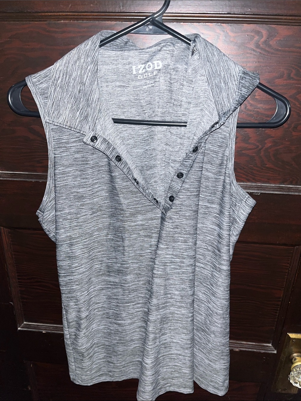 Izod Women's Sleeveless Heathered Gray Button Polo Tank